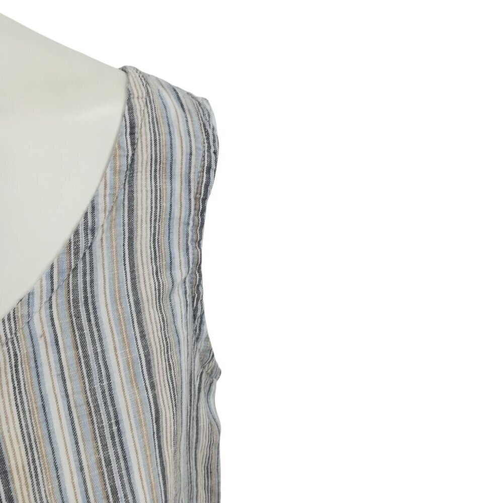 TSD Two Star Dog 100% Linen Striped Sleeveless Button Front Blouse Size S Blue - Picture 3 of 15